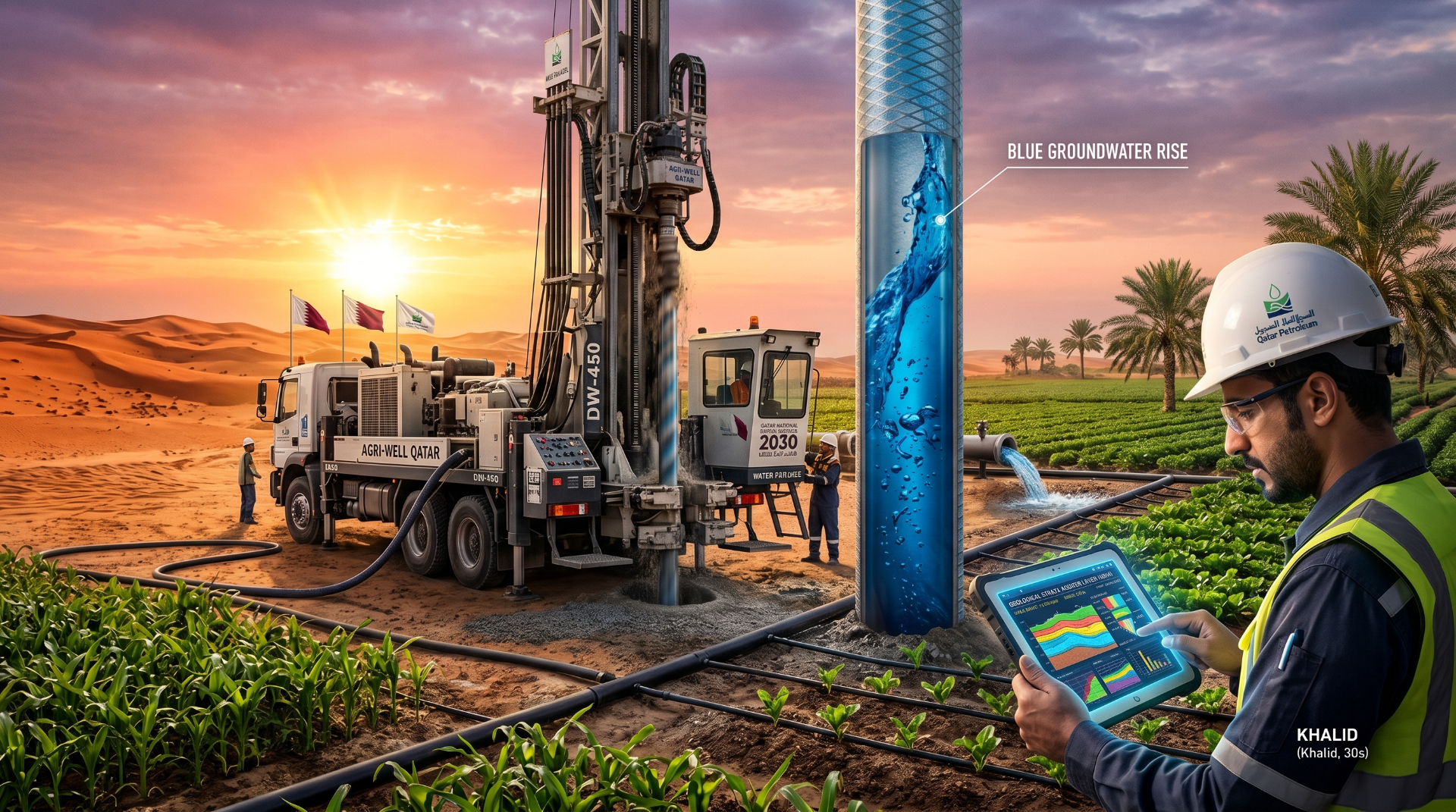 حفر بئر مياه للمزرعة في قطر — Farm groundwater drilling in Qatar